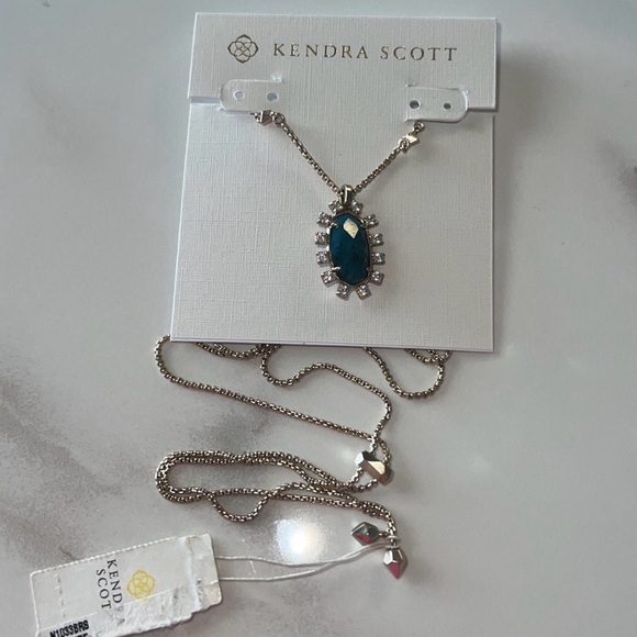 Nwt Kendra Scott Necklace Gold with Teal blue stone, cubic zirconia stones - Picture 6 of 6